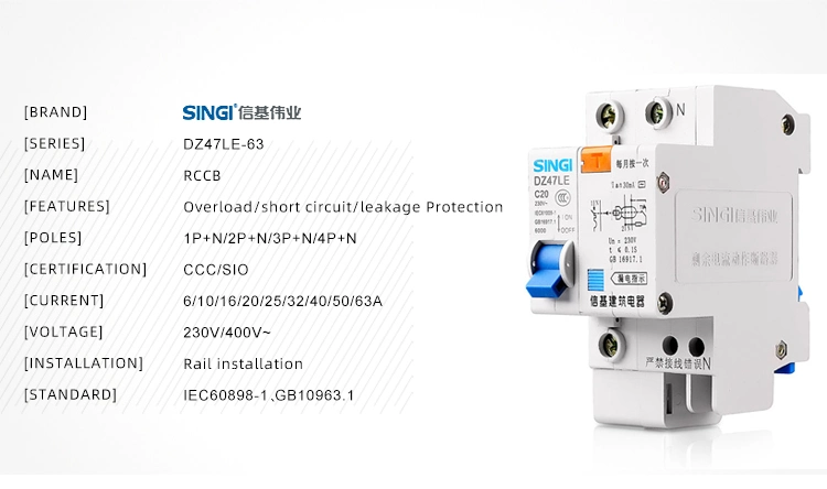 Conventional Breaker Circuit-Breaker Failure Protection Singi Circuit Breakers RCBO Dz47le-63