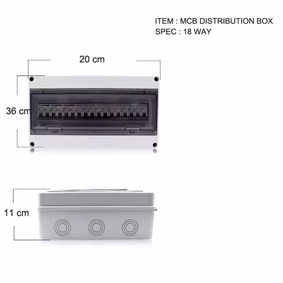 Kodery IP65 Boîte de distribution de panneau en plastique étanche à 18 voies avec boîtier MCB